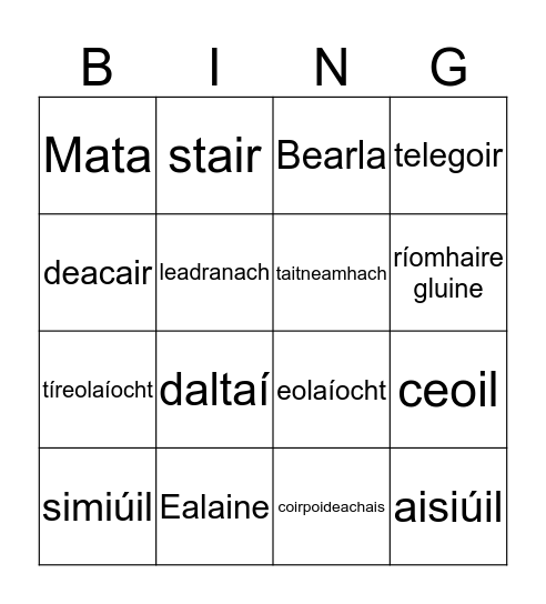 Abháir scoile Bingo Card