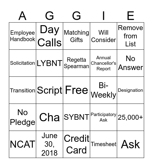 Aggie Bingo Card