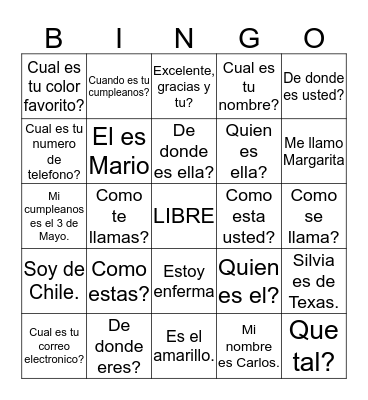 BINGO de SALUDOS Bingo Card