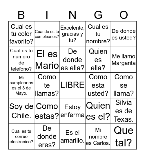 BINGO de SALUDOS Bingo Card