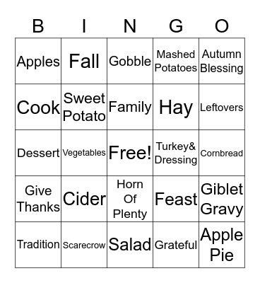 Thanksgiving Bingo Card