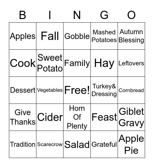 Thanksgiving Bingo Card
