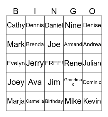 JOEY'S BIRTHDAY BINGO Card