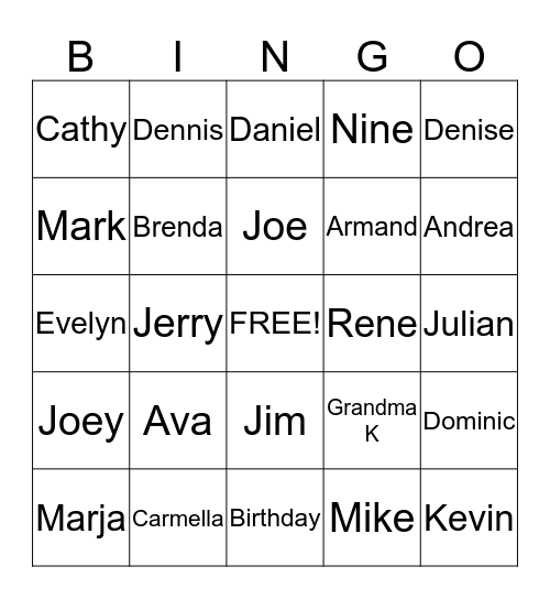 JOEY'S BIRTHDAY BINGO Card