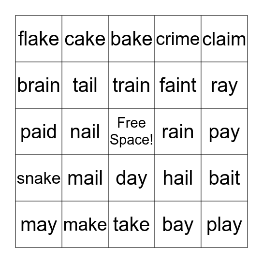 Word Work Bingo Card