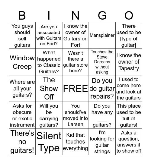 Tapestry Bingo Card