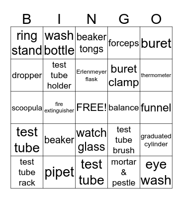 Lab Equipment & Safety Bingo Card