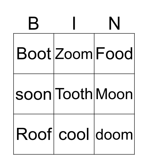 Long oo Bingo Card