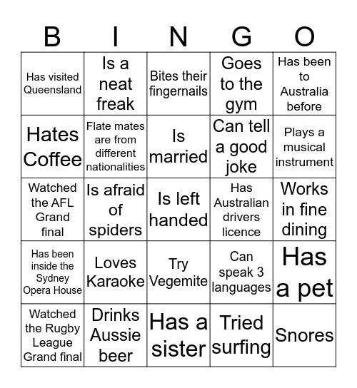 GET TO KNOW YOU  Bingo Card