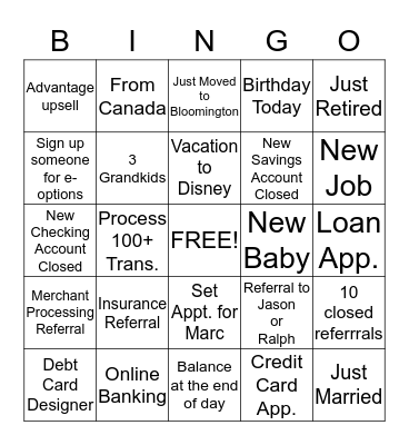 Banker Bingo Card