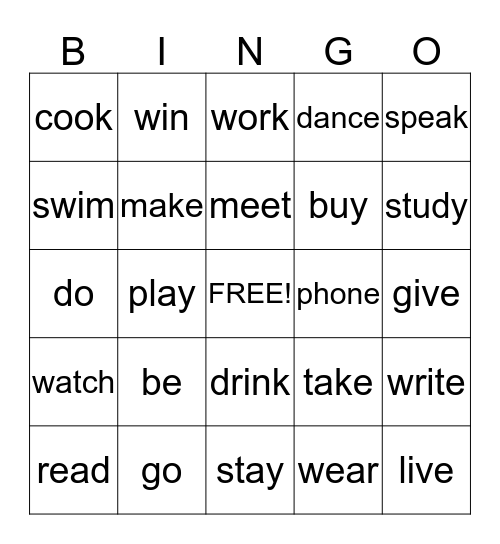 Past Participles Bingo! :) Bingo Card
