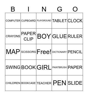 SCHOOL Bingo Card