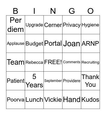 All Team Meeting Bingo Card