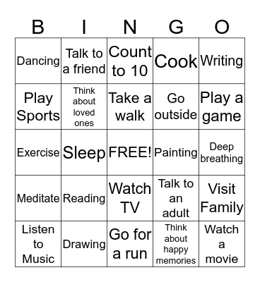 Stress Release  Bingo Card