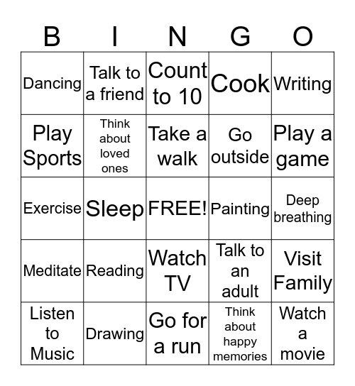 Stress Release  Bingo Card