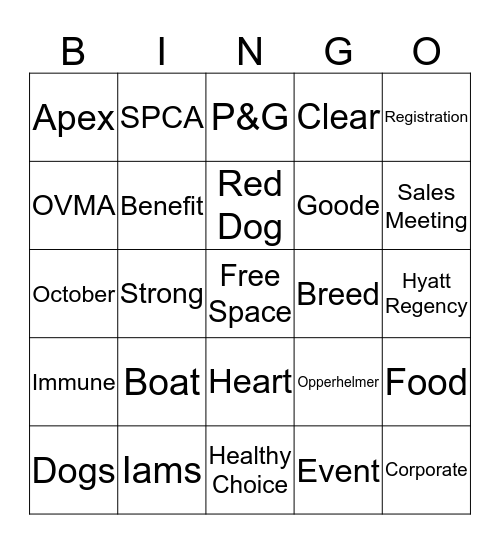 Iams Corporate Sales Event Bingo Card