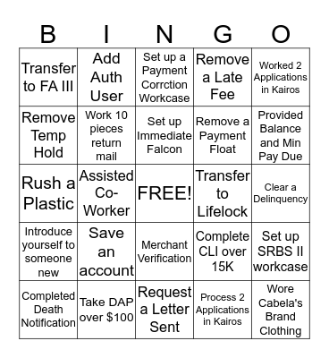 Customer Care SRBS I  Bingo Card
