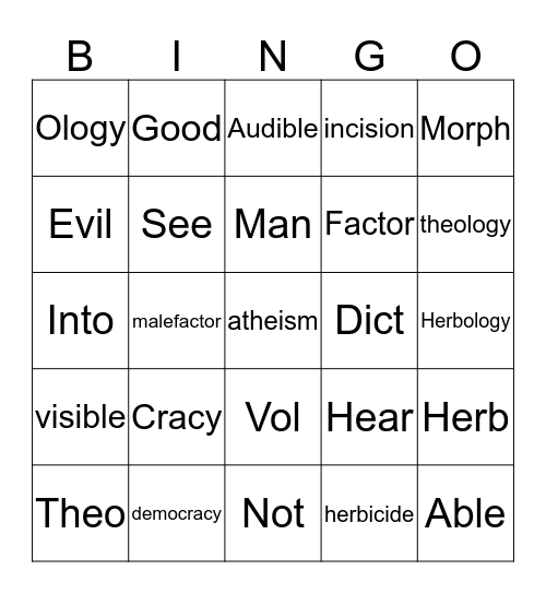 Vocabulary 1-3 Bingo Card