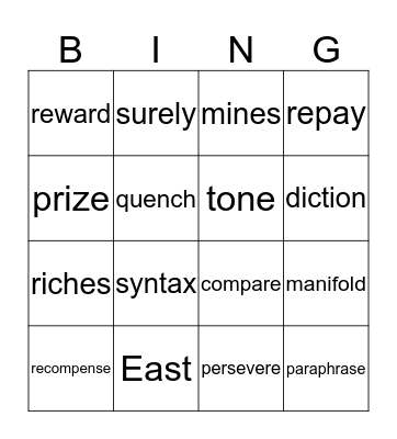 Vocabulary Bingo Card