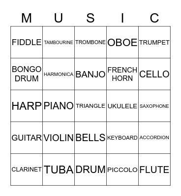 MUSIC BINGO Card