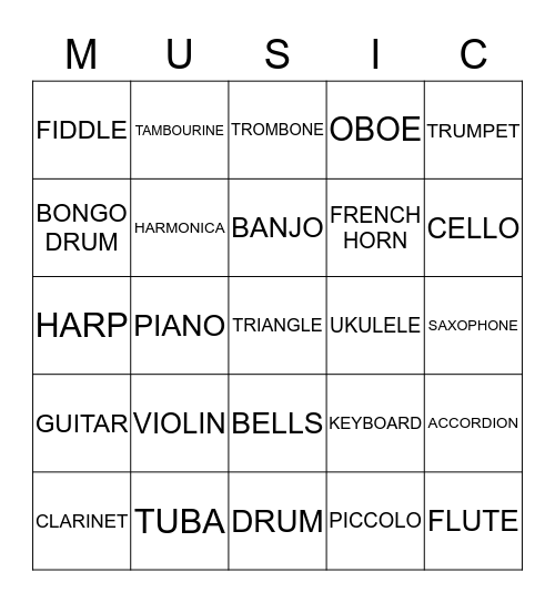 MUSIC BINGO Card