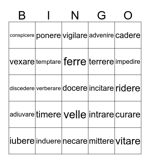 Ch. 20 - Verb Review Bingo Card