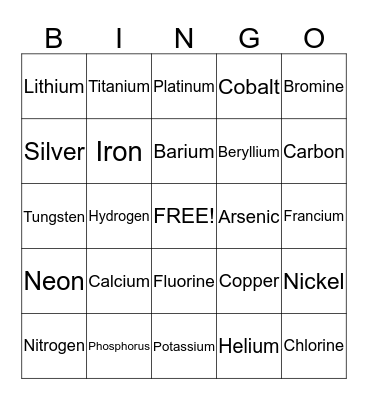 Periodic Table Bingo Card