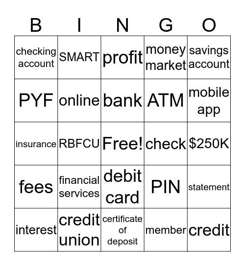 RBFCU Financial Services Bingo Card