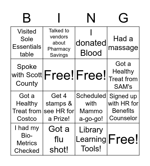 SanMar Wellness Bingo Card