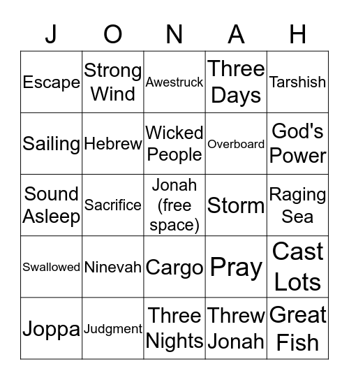 Jonah Bingo Card