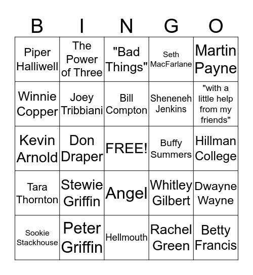 TV SHOWS  Bingo Card