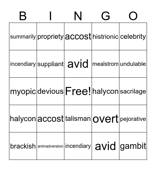 Untitled Bingo Card