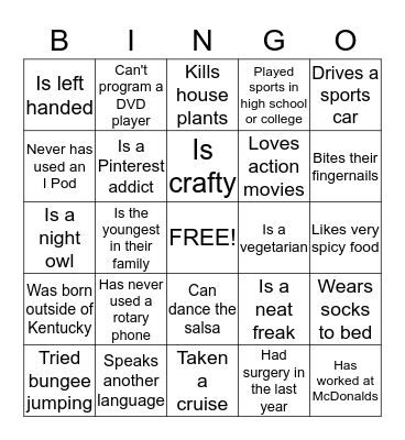 Networking Bingo Card