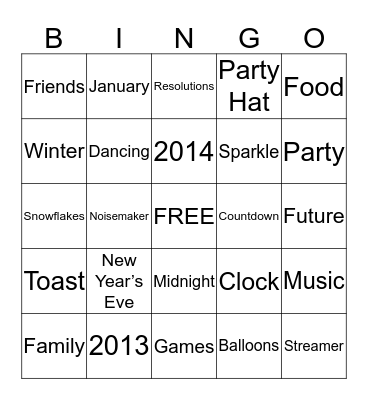 New Year's Eve Bingo Card