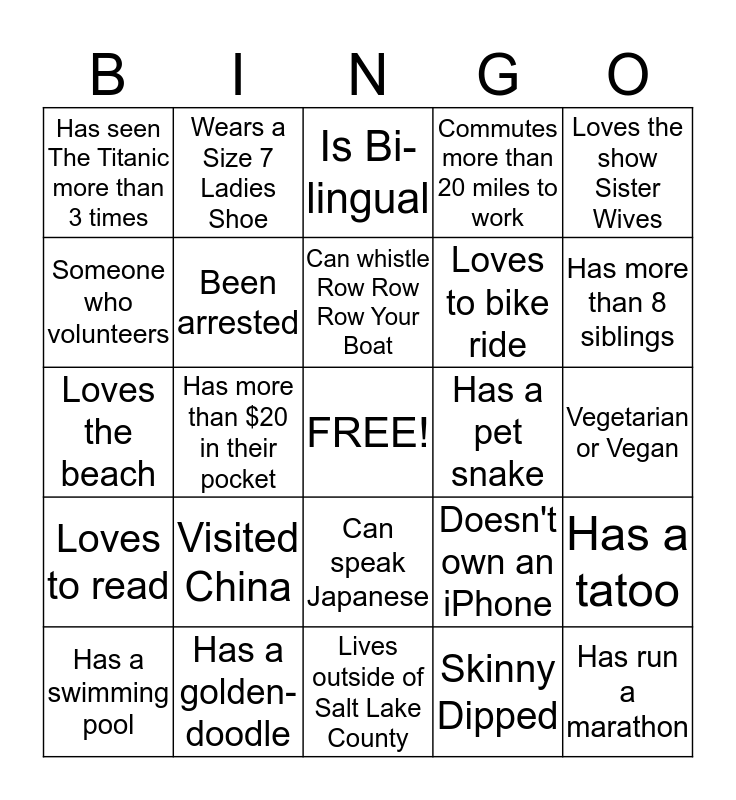 Let's Talk Bingo Card