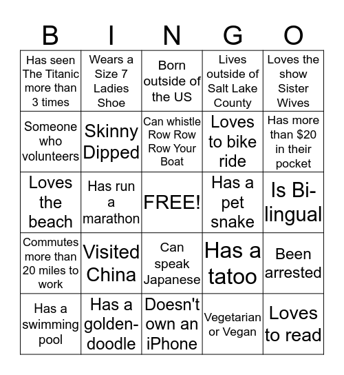 Let's Talk Bingo Card