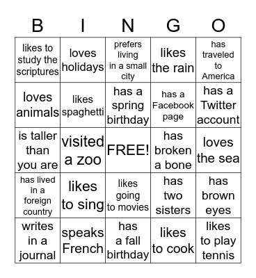 Find Someone Who ... Bingo Card