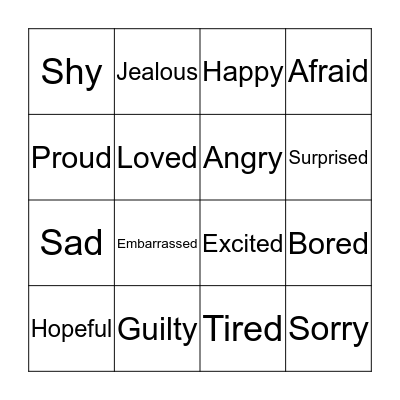 Feelings Bingo  Bingo Card