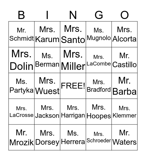 Sipley Staff Bingo Card