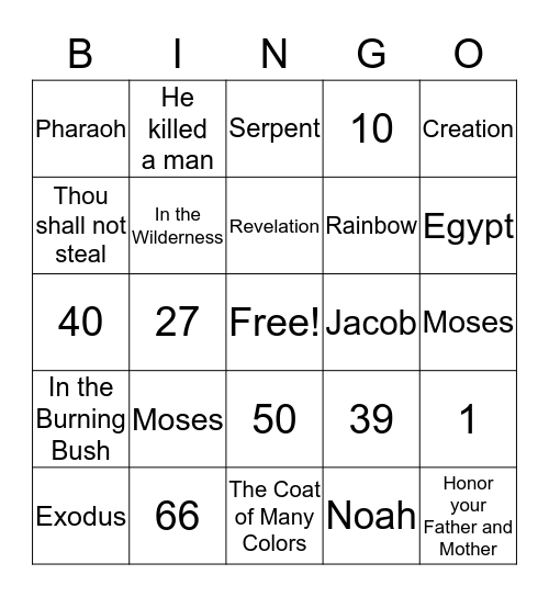 Genesis and Exodus Bingo Card