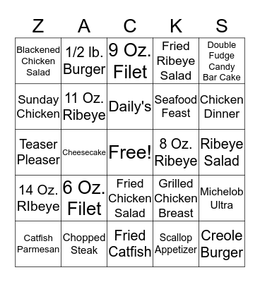 Zack Garvin's Bingo Card