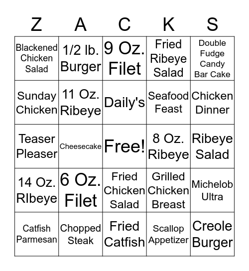 Zack Garvin's Bingo Card