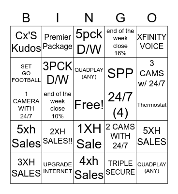Xfinity Sales Bingo  Bingo Card