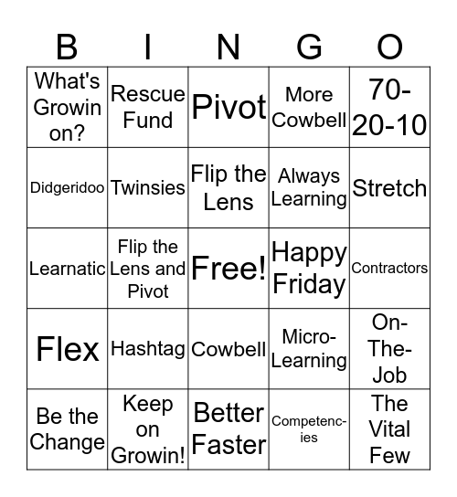 Words or phrases you hear Bingo Card