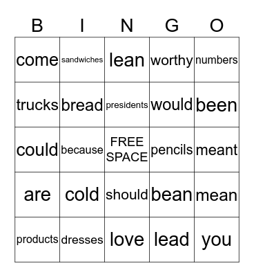 Yay words Bingo Card