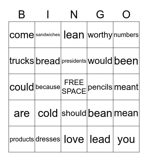 Yay words Bingo Card