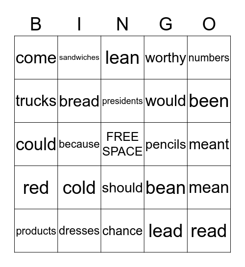 Yay words Bingo Card