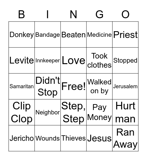 Good Samaritan Bingo Card