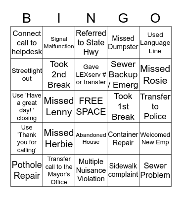 Customer Service Week Bingo Card