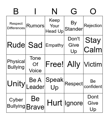 Bullying Bingo Card